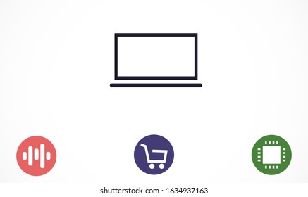 Netbook vector icon. laptop to work icon. Office laptop icon. Laptop for homework icon. Eps 10. Computer laptop. Flat design.