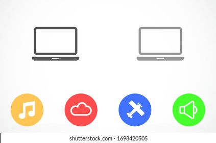 Netbook vector icon. laptop to work icon. Office laptop icon. Laptop for homework icon. Eps 10. Computer laptop. Flat design.