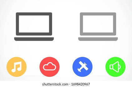 Netbook vector icon. laptop to work icon. Office laptop icon. Laptop for homework icon. Eps 10. Computer laptop. Flat design.