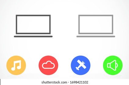 Netbook vector icon. laptop to work icon. Office laptop icon. Laptop for homework icon. Eps 10. Computer laptop. Flat design.