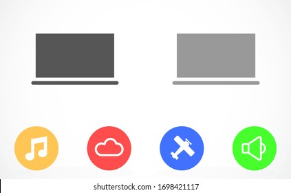 Netbook vector icon. laptop to work icon. Office laptop icon. Laptop for homework icon. Eps 10. Computer laptop. Flat design.