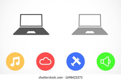 Netbook vector icon. laptop to work icon. Office laptop icon. Laptop for homework icon. Eps 10. Computer laptop. Flat design.