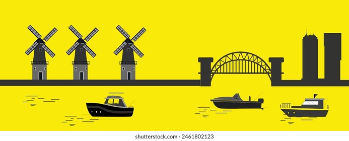 Netherland beautiful vector illustration with natural landscape 