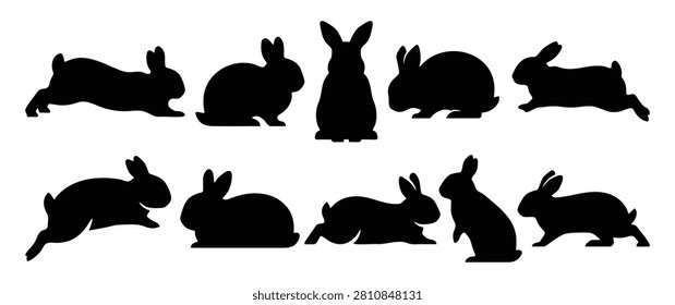 Netherland Dwarf Rabbit Silhouette Vector Set - Small Bunny and Hare Clipart