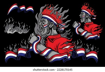 Netherland Flag and Fire elements with People Screaming