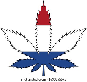 Netherland flag in Marijuana leaf icon or cannabis icon. Flat vector illustration