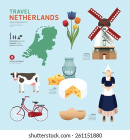 Netherland Flat Icons Design Travel Concept.Vector
