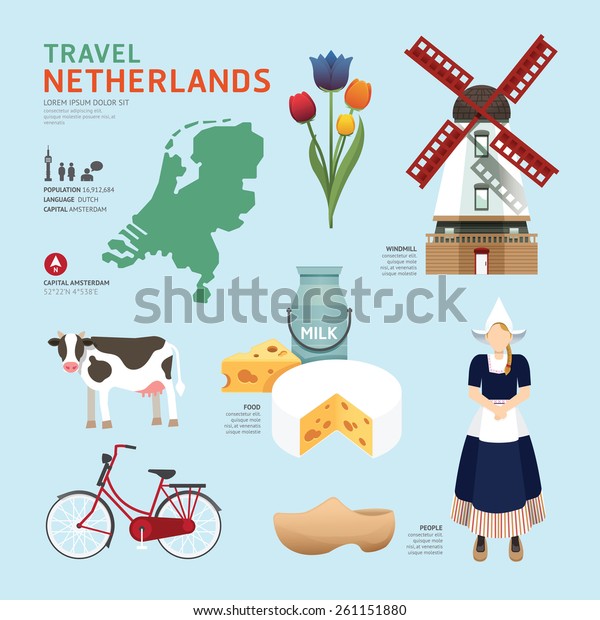 Netherland Flat Icons Design Travel Conceptvector Stock Vector (Royalty ...