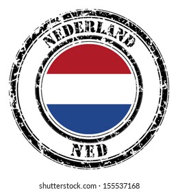 Netherland grunge flag on button stamp