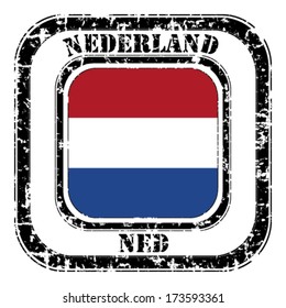 Netherland grunge flag on button stamp