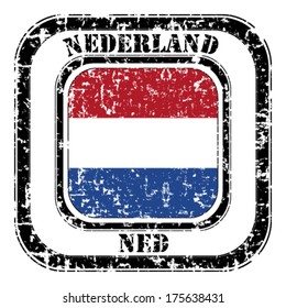 Netherland grunge flag on button stamp 