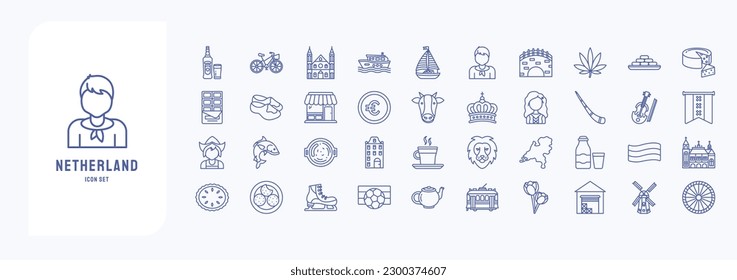 Netherland, including icons like Beer, Bicycle, Canal, Boat and more