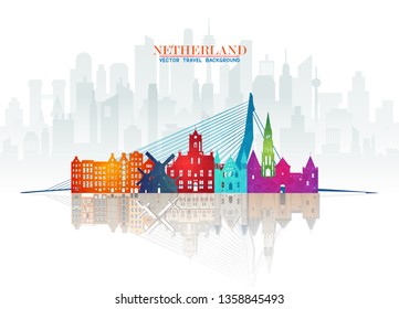 Netherland Landmark Global Travel And Journey paper background. Vector Design Template.used for your advertisement, book, banner, template, travel business or presentation.