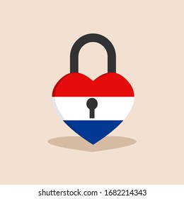netherland lockdown love symbol. Coronavirus pandemic puts netherland on lockdown with isolated background.