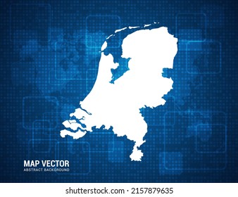 Netherland map with abstract blue background technology pixel board texture.