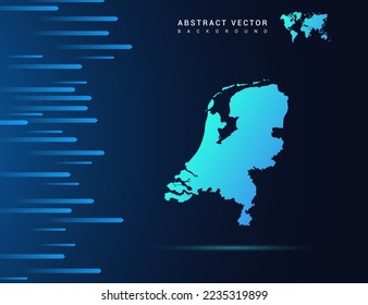 Netherland map with abstract blue background technology.