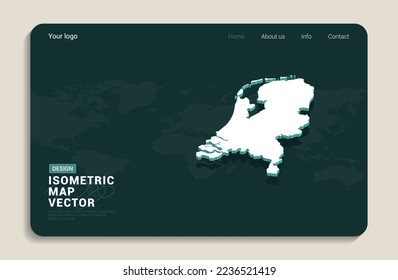 Netherland map green background with isometric vector. Web banner layout template.