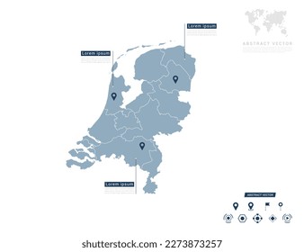 Netherland map of infographic blue Navigator pin location checking communication information plan position.