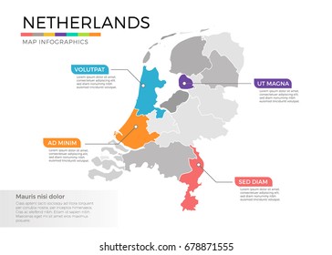 Netherland map infographics vector template with regions and pointer marks
