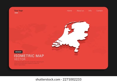 Netherland map red isolated on dark background with 3d world map isometric vector illustration.