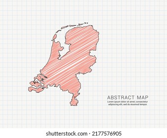 Netherland map of vector color silhouette chaotic hand drawn scribble sketch on grid paper.