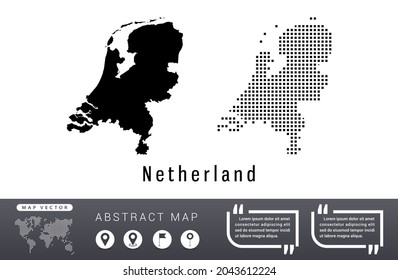 Netherland map vector set halftone dots black.