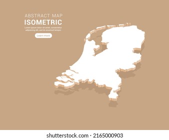 Netherland map white on brown background with isometric vector.