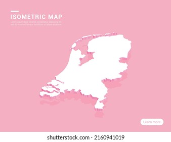 Netherland map white on pink background with 3d isometric vector illustration