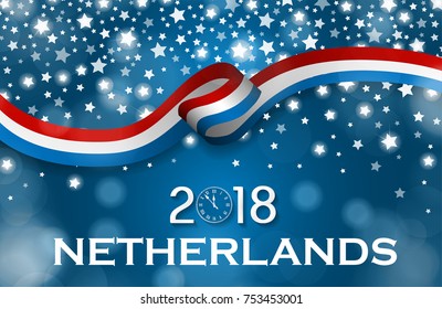 Netherland New Year 2018 National greeting card luxury style flag ribbon concept. Vector Illustration