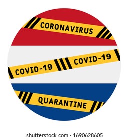 Netherland quarantine and extraordinary emergency measures under pandemic virus. stop coronavirus covid-19 yellow border tape on Netherland flag background vector illustration