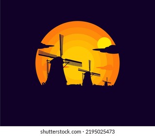 Netherland scenery vector graphic illustration