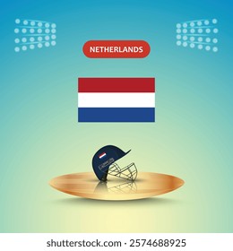Netherland team helmet cricket, Netherland flag, helmet vector, stadium light, abstract background