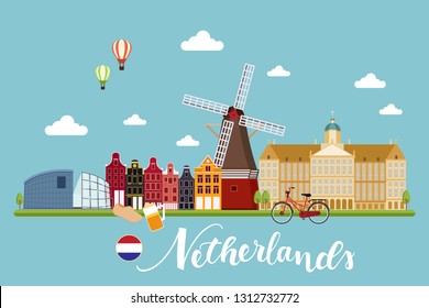 Netherland Travel Landscapes Vector Illustration