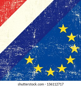 Netherlander and european grunge Flag. flag of european union members