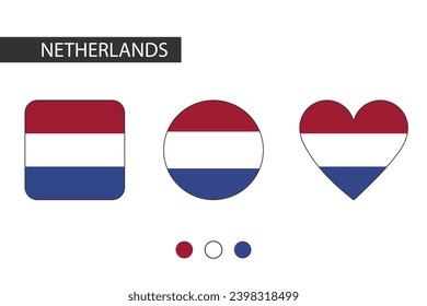 Netherlands 3 shapes (square, circle, heart) with city flag. Isolated on white background.