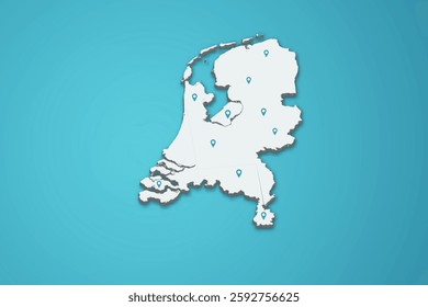 Netherlands 3D map illustration with province map pin on isolated background