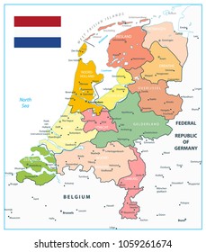 Netherlands Administrative Divisions Map Isolated On White. Highly detailed vector illustration of map.