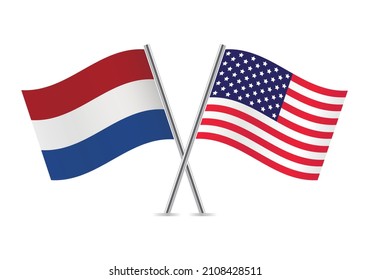 Netherlands and America flags. Netherlandish and American flags isolated on white background. Vector illustration.