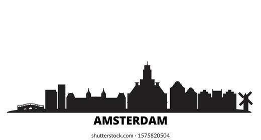 Netherlands, Amsterdam City city skyline isolated vector illustration. Netherlands, Amsterdam City travel black cityscape