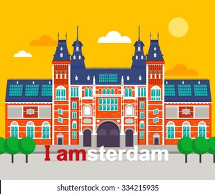 Netherlands. Amsterdam. Museum. Vector silhouette. Flat design. I amsterdam.