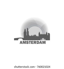 Netherlands Amsterdam sunrise sunset city panorama landscape skyline flat icon logo