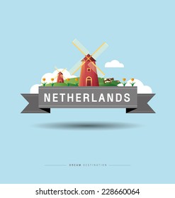 Netherlands, Amsterdam, windmill, destination, travel, city scape, typography