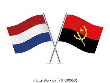 Netherlands and Angola flags. Vector illustration.