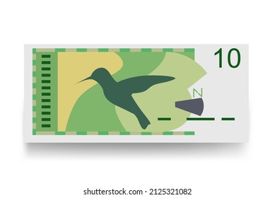 Niederländische Antillean Guilder-Vektorgrafik. Curaçao und Sint Maarten Geld Set Bundle Banknoten. Papiergeld 10 ANG. Flacher Stil. Einzeln auf weißem Hintergrund.