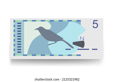 Niederländische Antillean Guilder-Vektorgrafik. Curaçao und Sint Maarten Geld Set Bundle Banknoten. Papier Geld 5 ANG. Flacher Stil. Einzeln auf weißem Hintergrund.