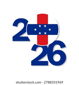 Netherlands Antilles  circle flag icon. The New Year icon for Netherlands Antilles in 2026 vector illustration. Happy New Year!