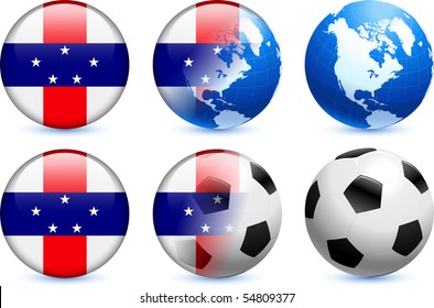 Netherlands Antilles Flag Button with Global Soccer Event Original Illustration