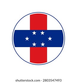 Netherlands Antilles flag icon. Circular emblem of Netherlands Antilles flag with the ring-shaped edge.