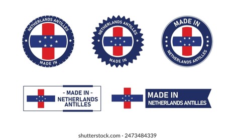 Netherlands Antilles flag, Made in Netherlands Antilles. Tag, Seal, Stamp, Flag, Icon vector