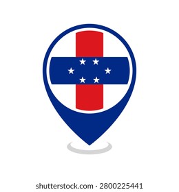 Netherlands Antilles flag and map pointer icon. Netherlands Antilles national flag location icon vector.